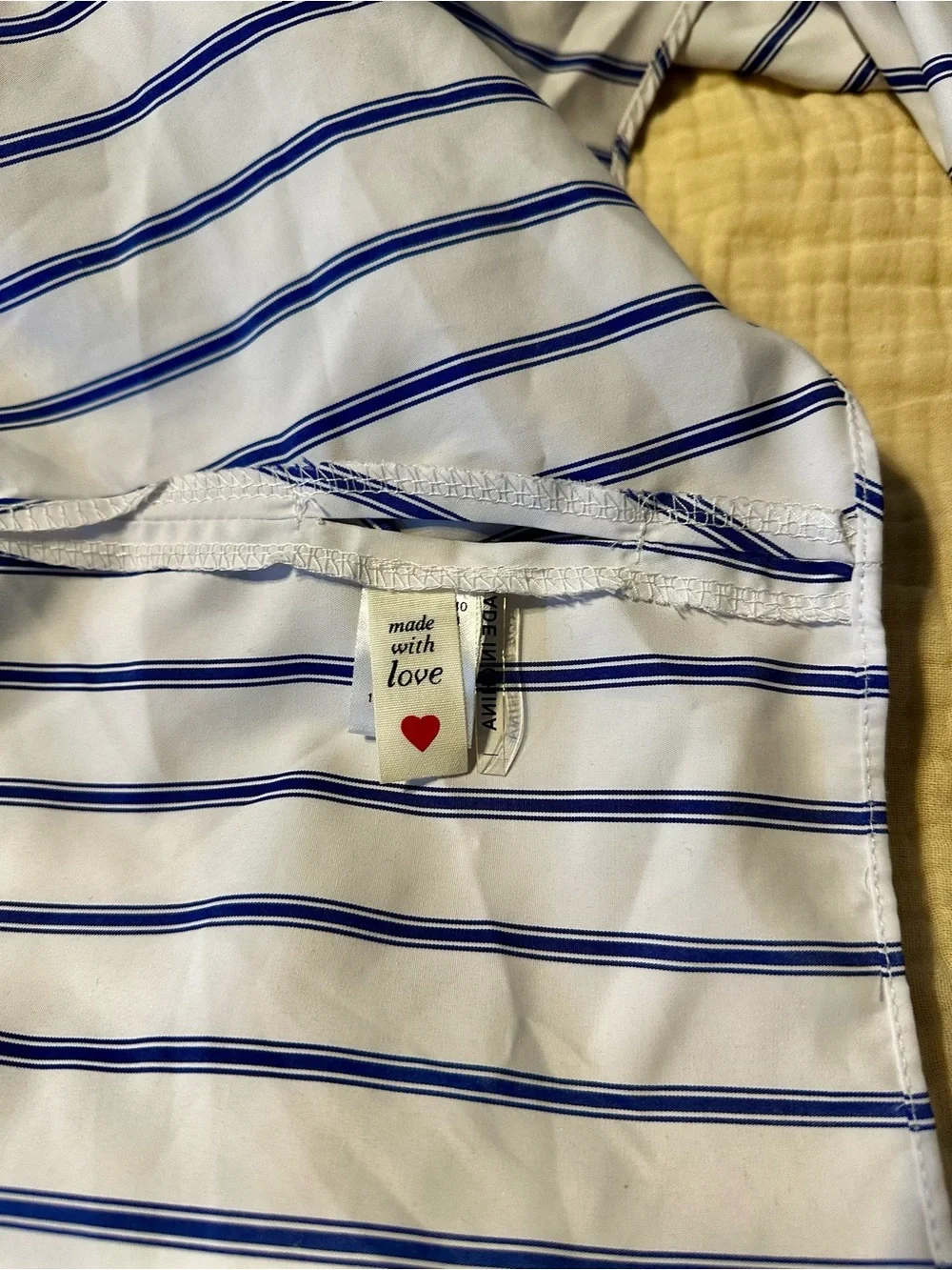 Tea n Cup White and Navy Striped Wrap Button-Down Blouse - Picture 6 of 8